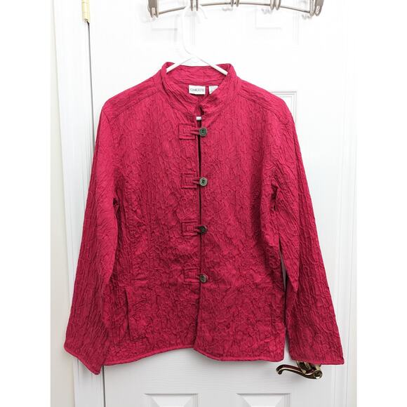 Chico's Jacket Size L Mock Neck Barbiecore Office Work Business Casual Party - Picture 4 of 8
